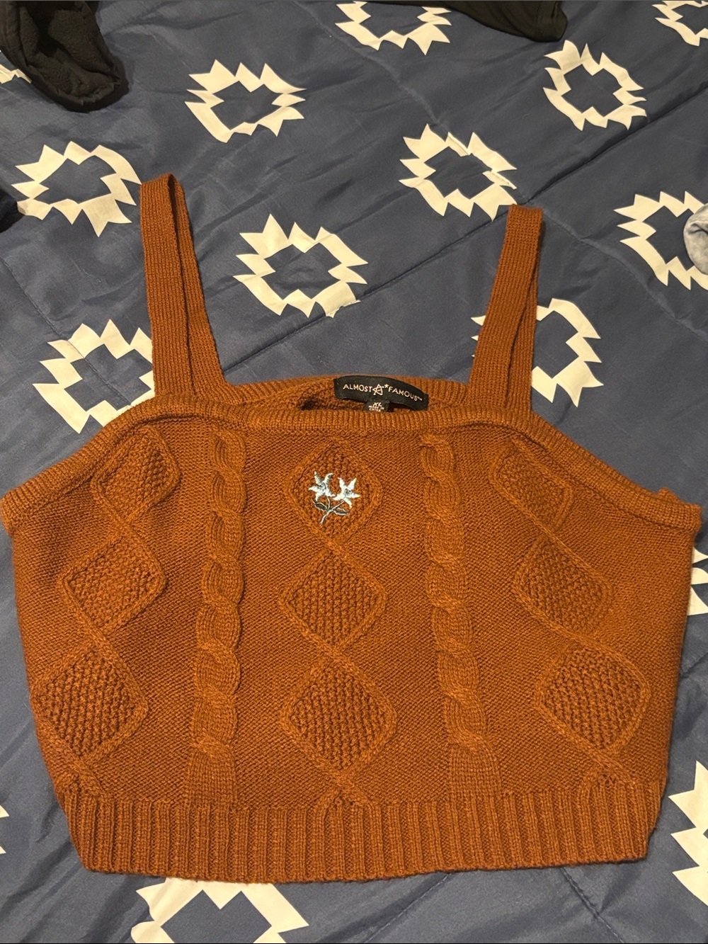 Almost Famous Rust Orange Cable Knit Cropped Tank